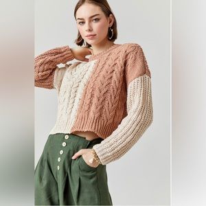 NWT Color Block Cable Sweater